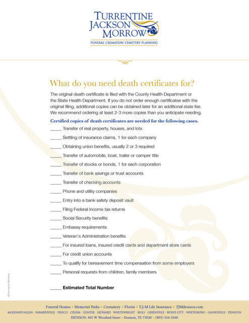 Entities that Need Death Certificates