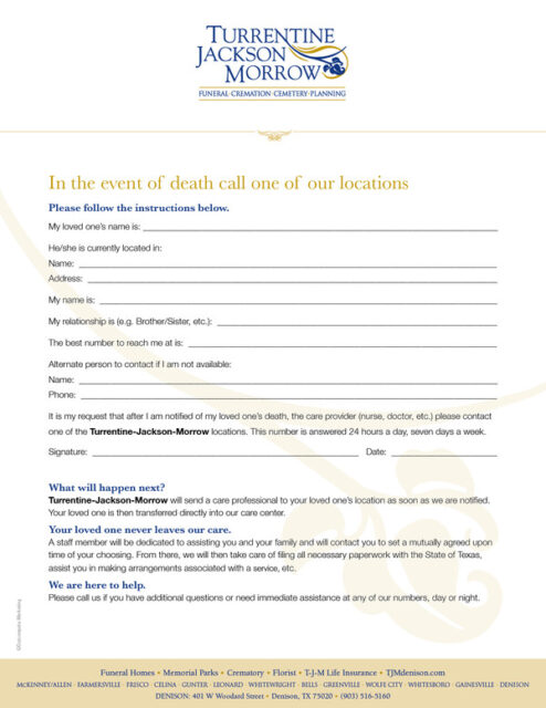 In Case of Death Please Notify