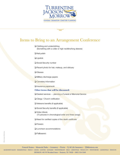 Items to Bring to an Arrangement